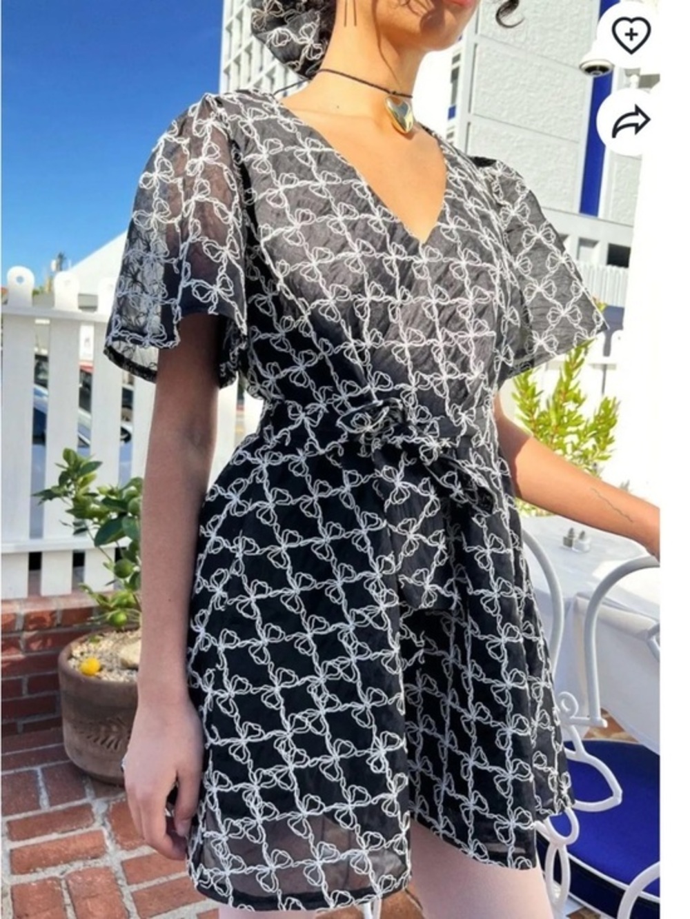 LISA SAYS GAH M/L Olivia Bow Embroidered Organza Mini Dress Black White